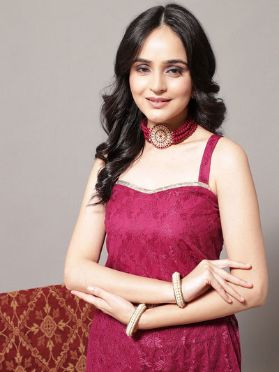 Indyancart VA Women's Magenta Kurta with Sharara