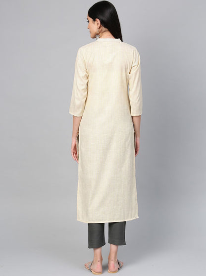 Indyancart IE Women Beige & White Striped Kurta
