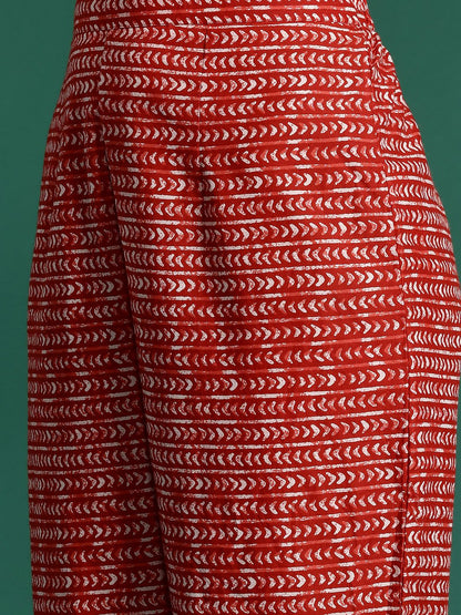 Indyancart IE Women Ethnic Motifs Printed Regular Mirror Work Pure Cotton Kurta with Trousers & With Dupatta