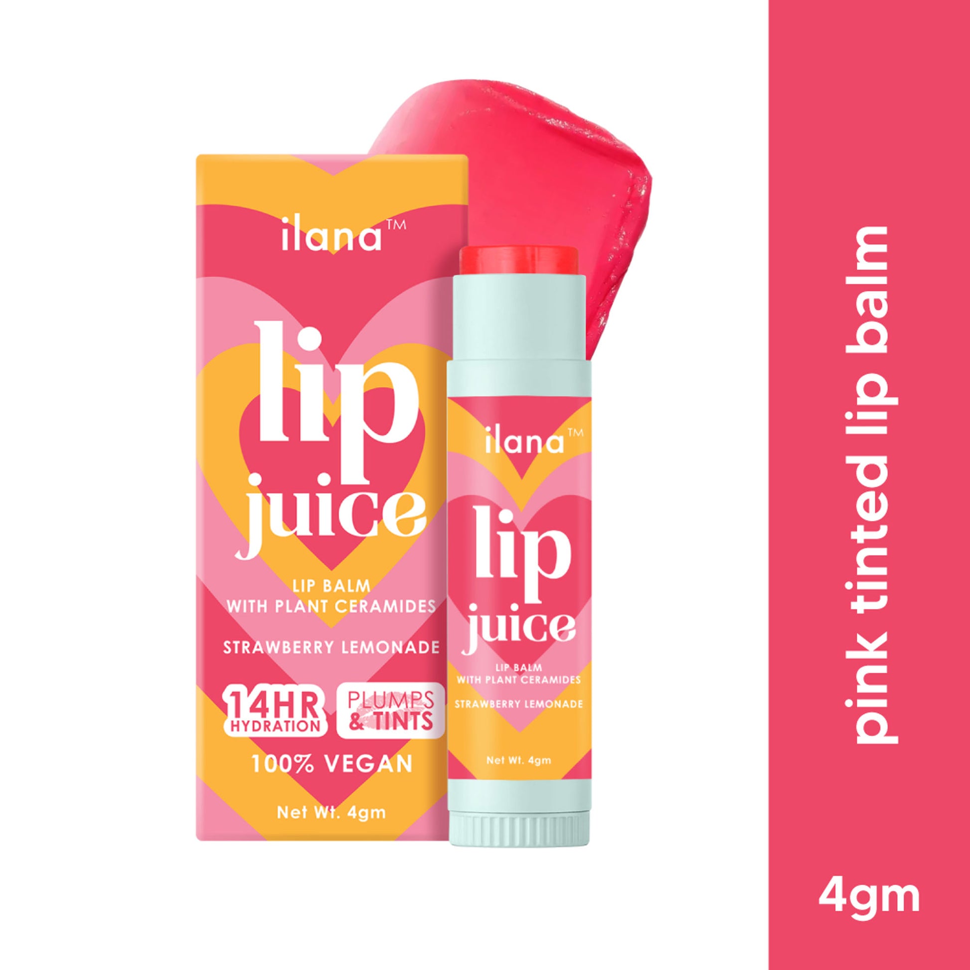Ilana Lip Juice Hydrating & Plumping Tinted Lip Balm - Strawberry Lemonade