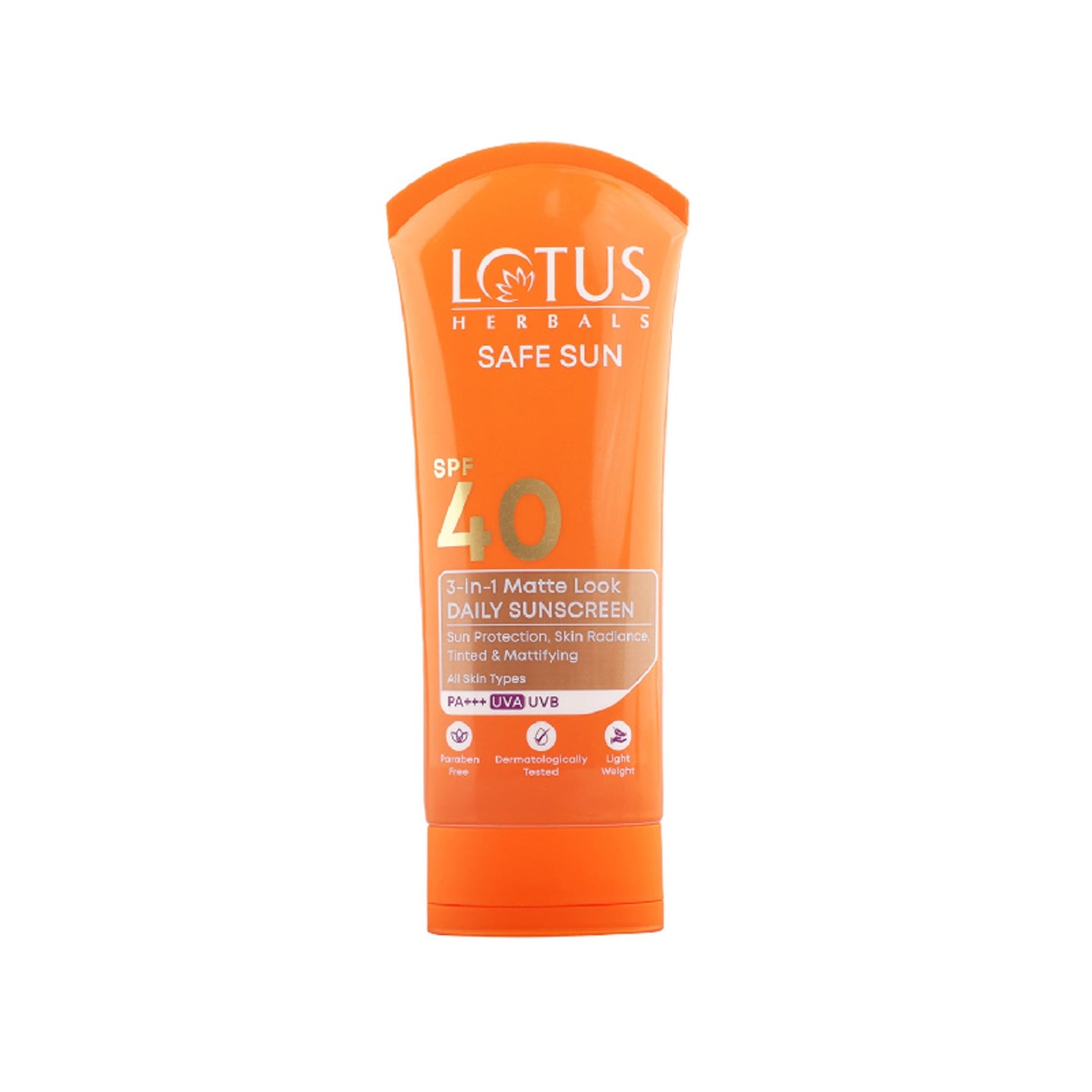Lotus Herbals SafeSun 3in1 Matte Look Daily Sunscreen SPF 40 PA+++ ,Tinted & Dermatologically Free