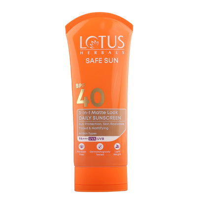 Lotus Herbals SafeSun 3in1 Matte Look Daily Sunscreen SPF 40 PA+++ ,Tinted & Dermatologically Free