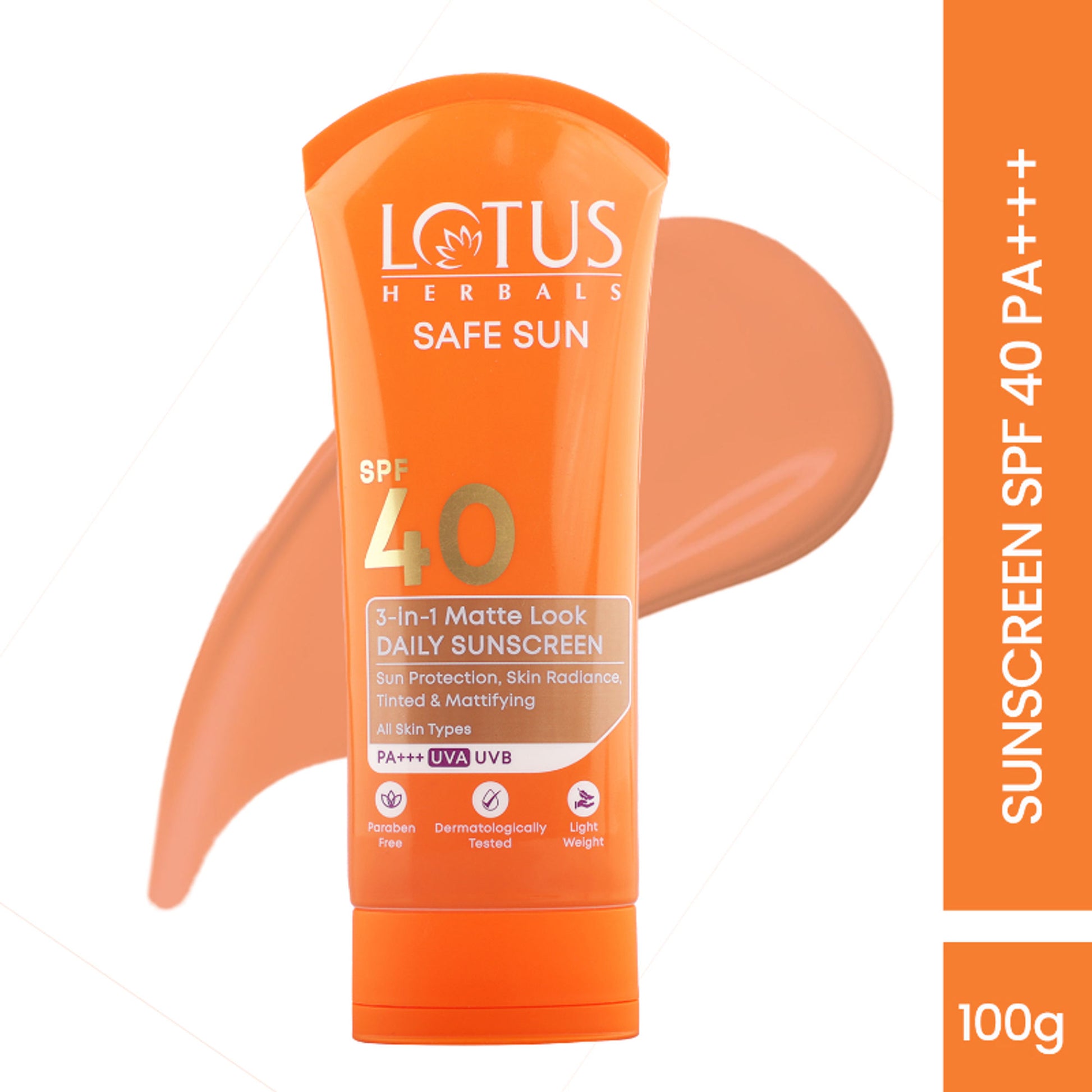 Lotus Herbals SafeSun 3in1 Matte Look Daily Sunscreen SPF 40 PA+++ ,Tinted & Dermatologically Free