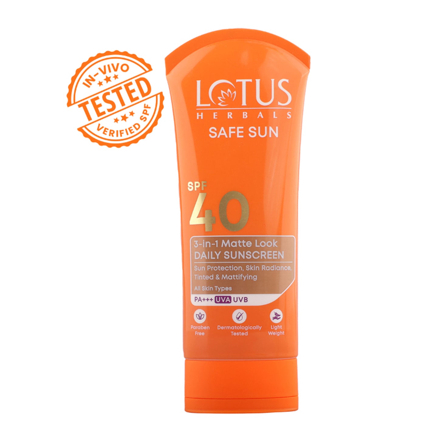 Lotus Herbals Safesun 3In1 Matte Look Tinted Sunscreen SPF 40 PA+++ In Vivo Tested Matte Finish