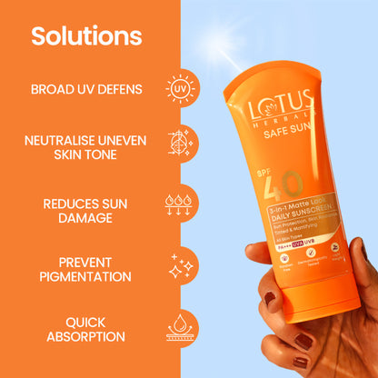 Lotus Herbals Safesun 3In1 Matte Look Tinted Sunscreen SPF 40 PA+++ In Vivo Tested Matte Finish
