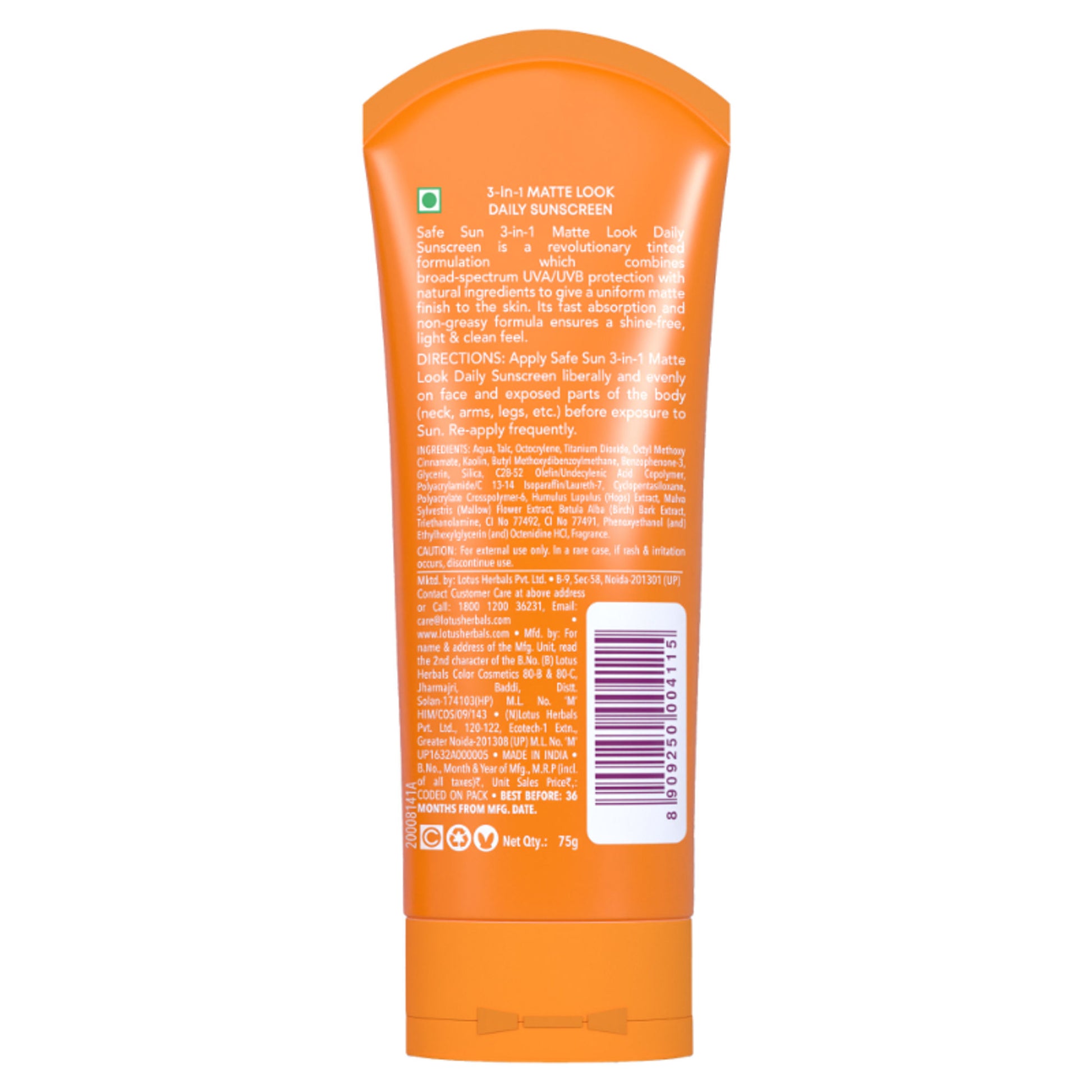 Lotus Herbals Safesun 3In1 Matte Look Tinted Sunscreen SPF 40 PA+++ In Vivo Tested Matte Finish