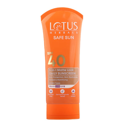 Lotus Herbals Safesun 3In1 Matte Look Tinted Sunscreen SPF 40 PA+++ In Vivo Tested Matte Finish