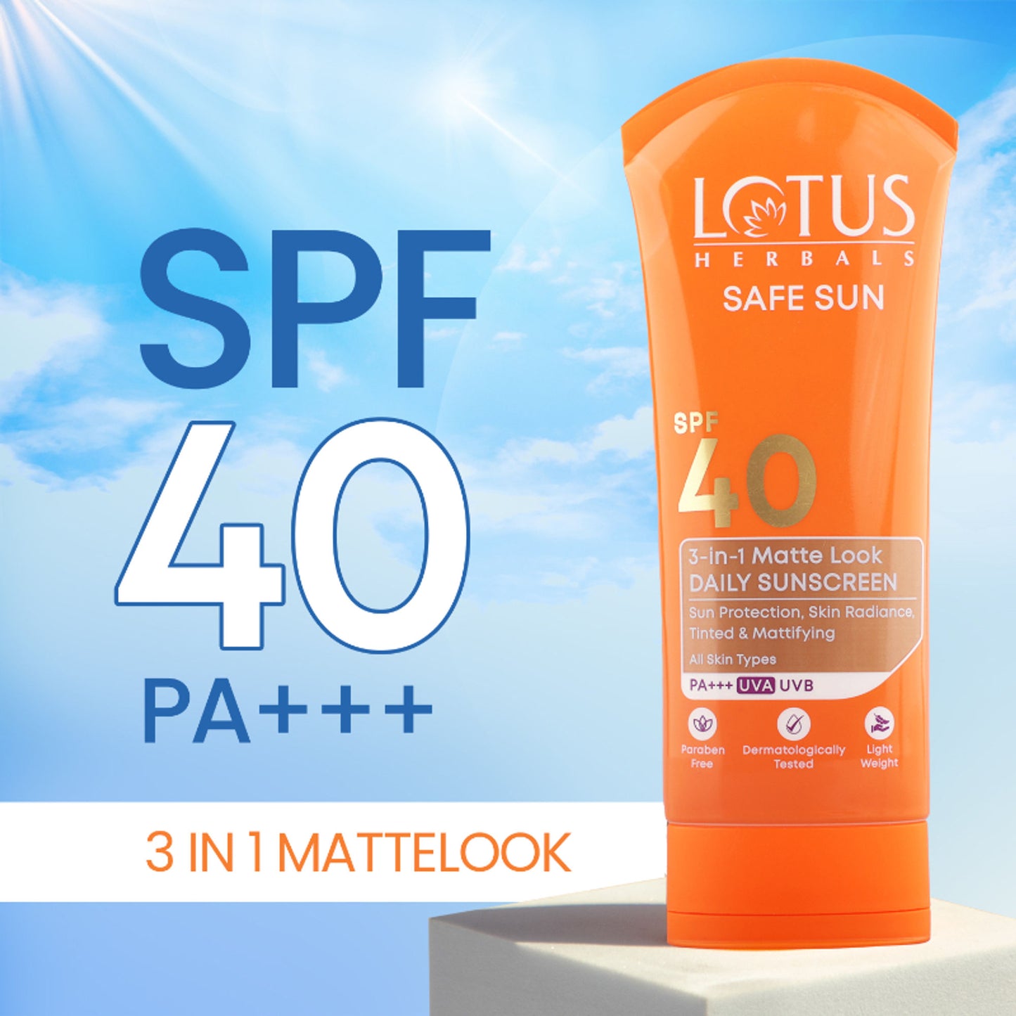 Lotus Herbals Safesun 3In1 Matte Look Tinted Sunscreen SPF 40 PA+++ In Vivo Tested Matte Finish