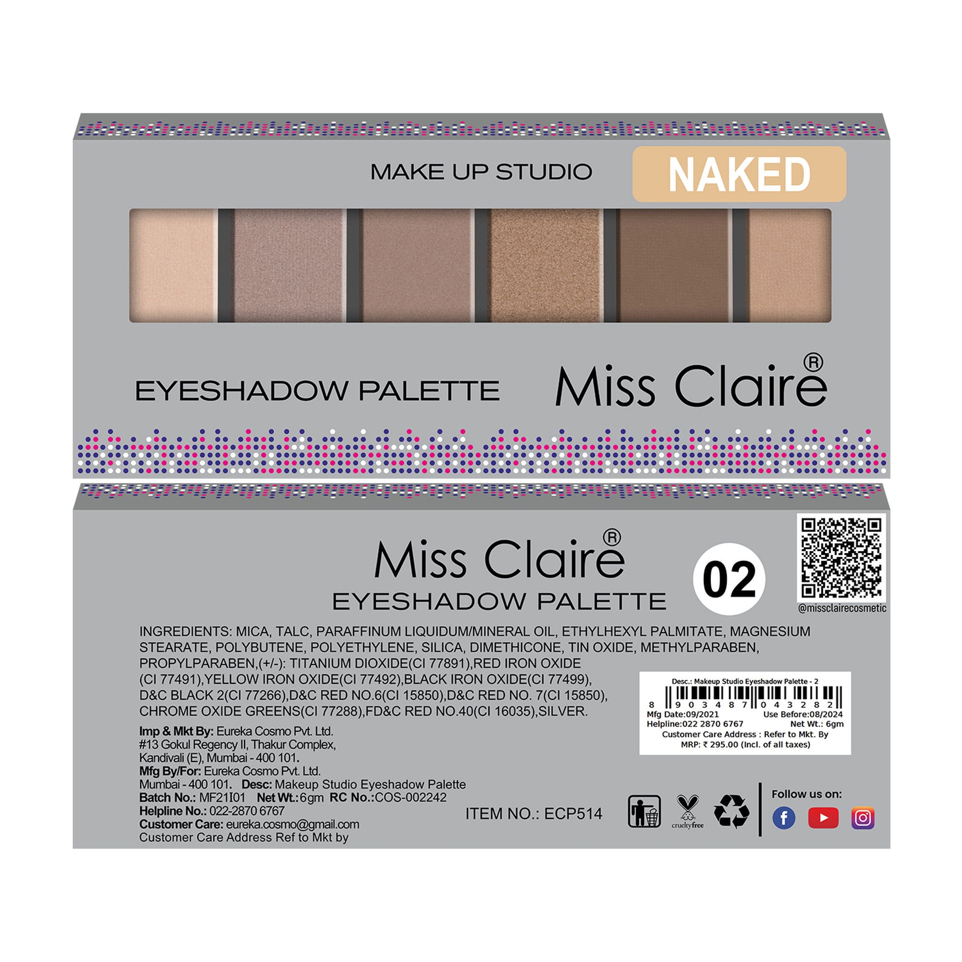 Miss Claire Makeup Studio Eyeshadow Palette - 2 Naked