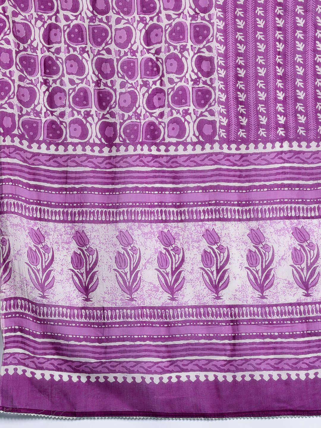 Indyancart IE Floral Printed Mirror Work Pure Cotton Kurta With Trousers & Dupatta