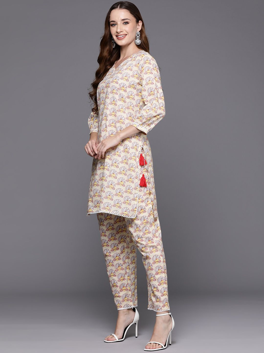 Indyancart IE Women Printed Regular Pure Cotton Kurti with Trousers