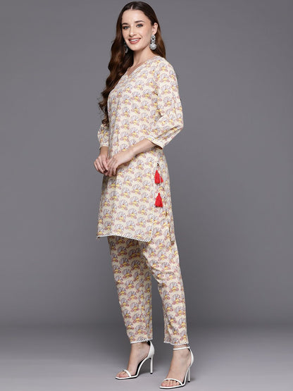 Indyancart IE Women Printed Regular Pure Cotton Kurti with Trousers