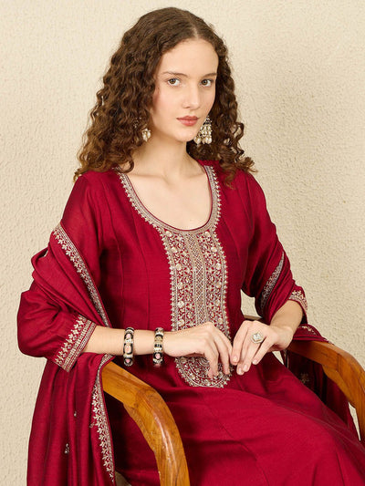 Dhiyona IE Ethnic Motifs Embroidered Sequinned Anarkali Kurta with Trousers & Dupatta