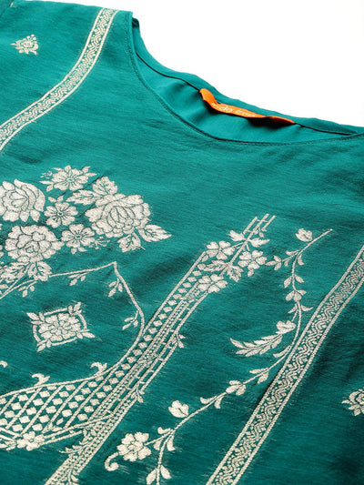 Indyancart IE Ethnic Motifs Woven Design Zari Kurta With Trousers & Dupatta