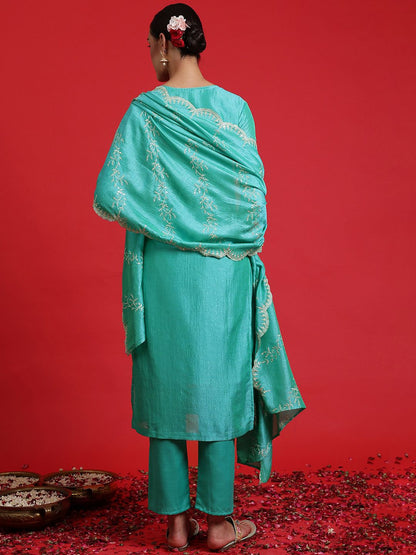 Indyancart IE Ethnic Motifs Yoke Design Regular Kurta with Trousers & With Dupatta
