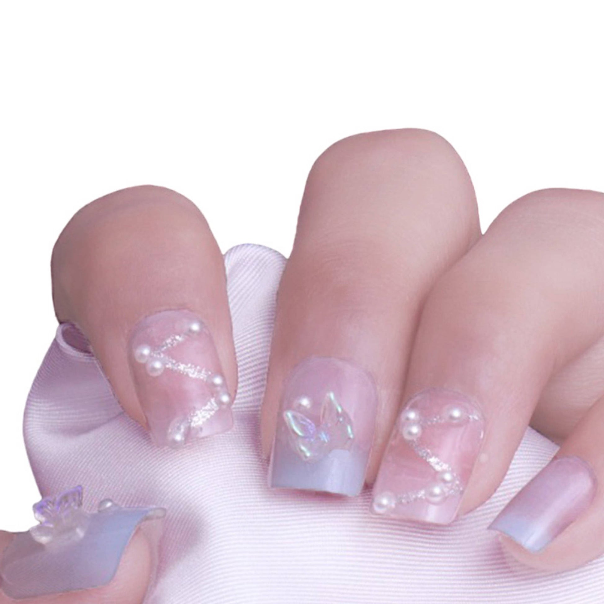 Secret Lives Translucent Pink & Blue Color With 3D Butterfly & Silver Glitter White Pearls