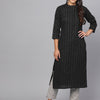 Indyancart IE Women Black & Off-White Striped Straight Kurta