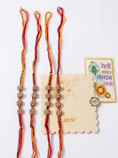 Anouk Set Of 4 Artificial Stones Floral Design Thread Rakhi