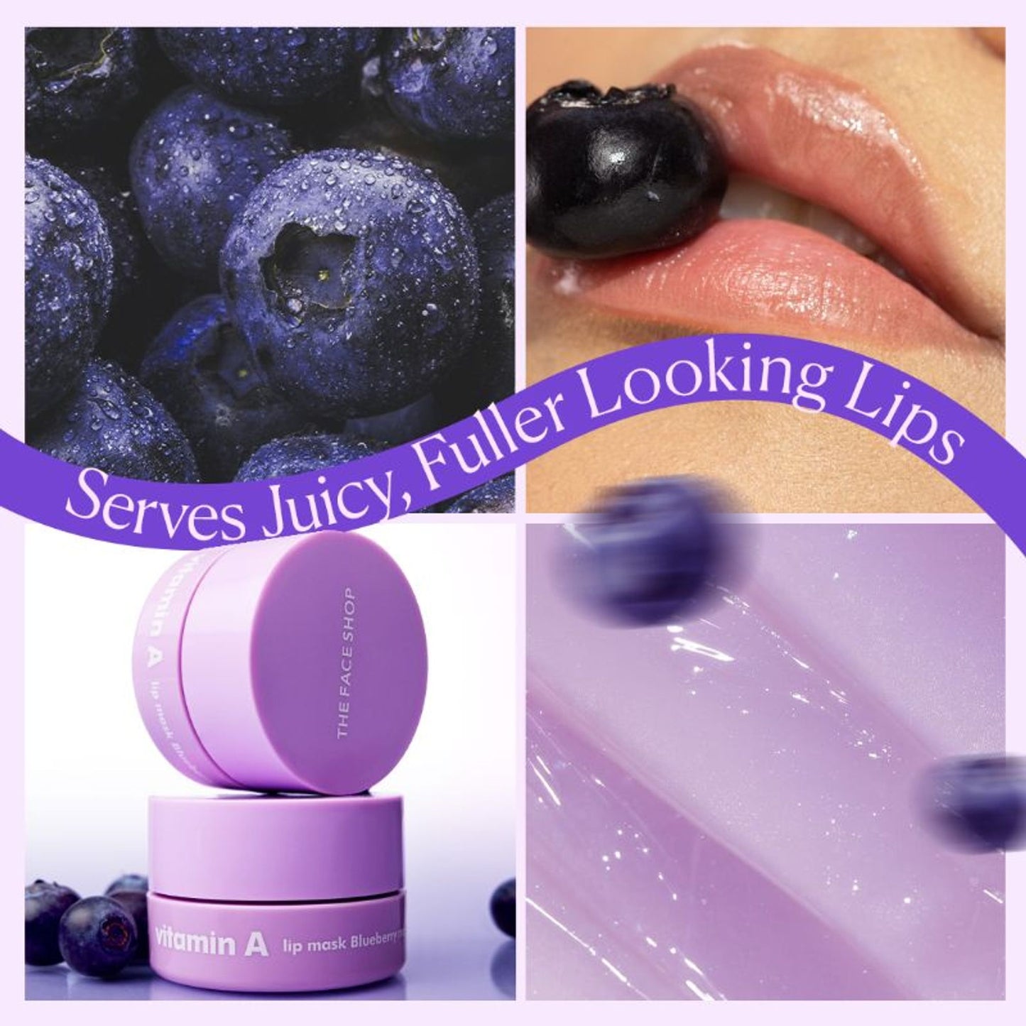 The Face Shop Vitamin Korean Lip Sleeping Mask for Dark, Dry, Pigmented Lips - Blueberry