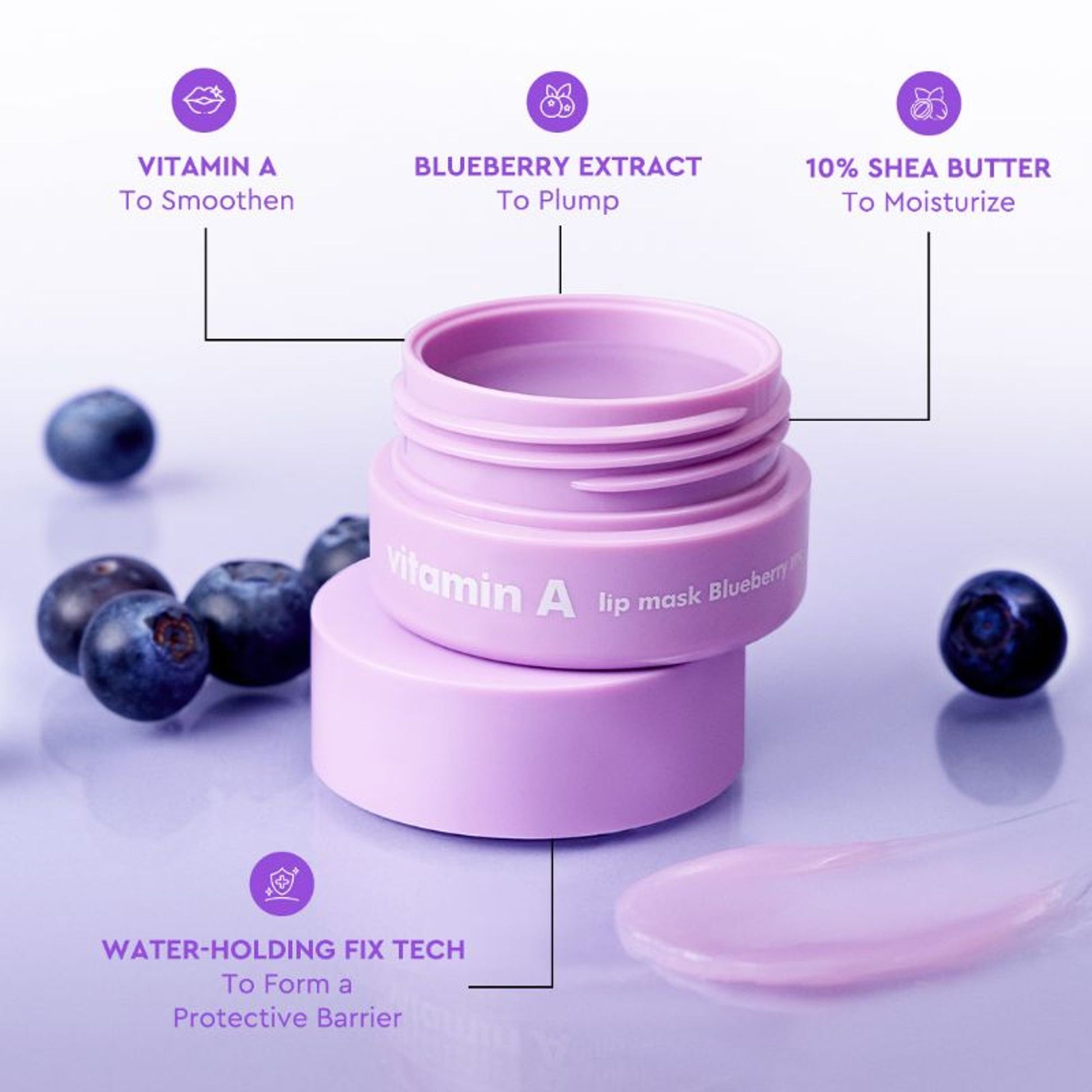 The Face Shop Vitamin Korean Lip Sleeping Mask for Dark, Dry, Pigmented Lips - Blueberry