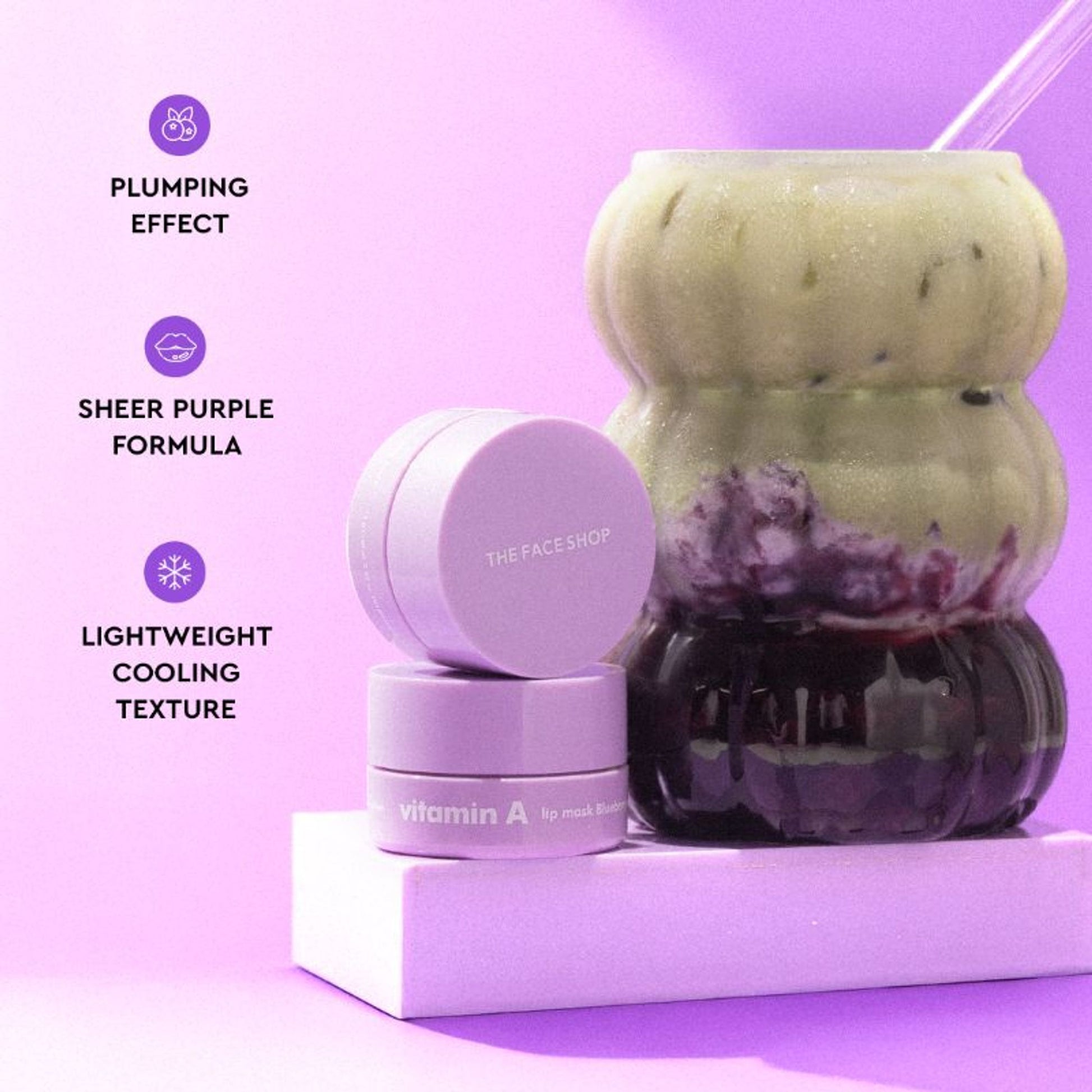 The Face Shop Vitamin Korean Lip Sleeping Mask for Dark, Dry, Pigmented Lips - Blueberry