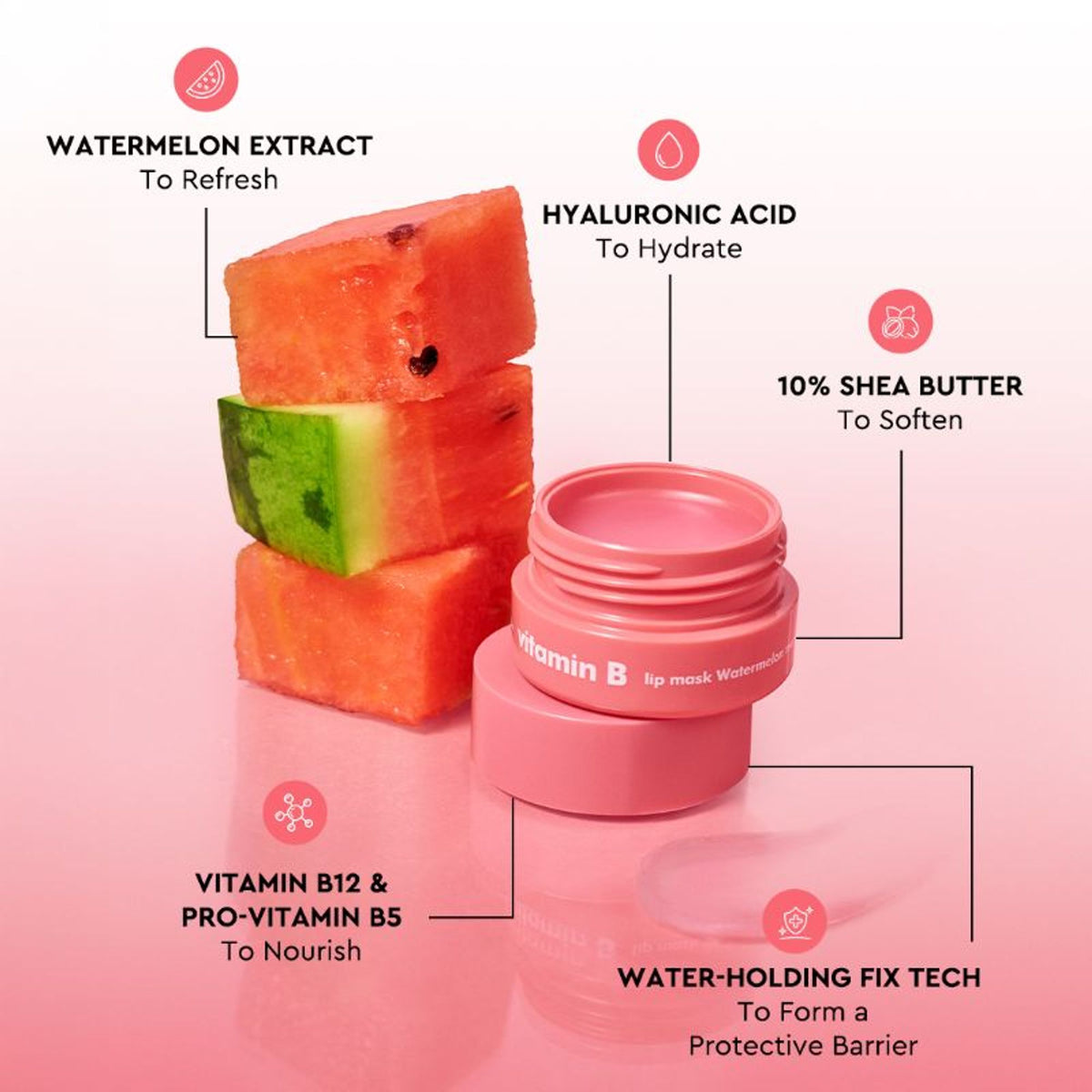 The Face Shop Vitamin Korean Lip Sleeping Mask for Dark, Dry, Pigmented Lips - Watermelon