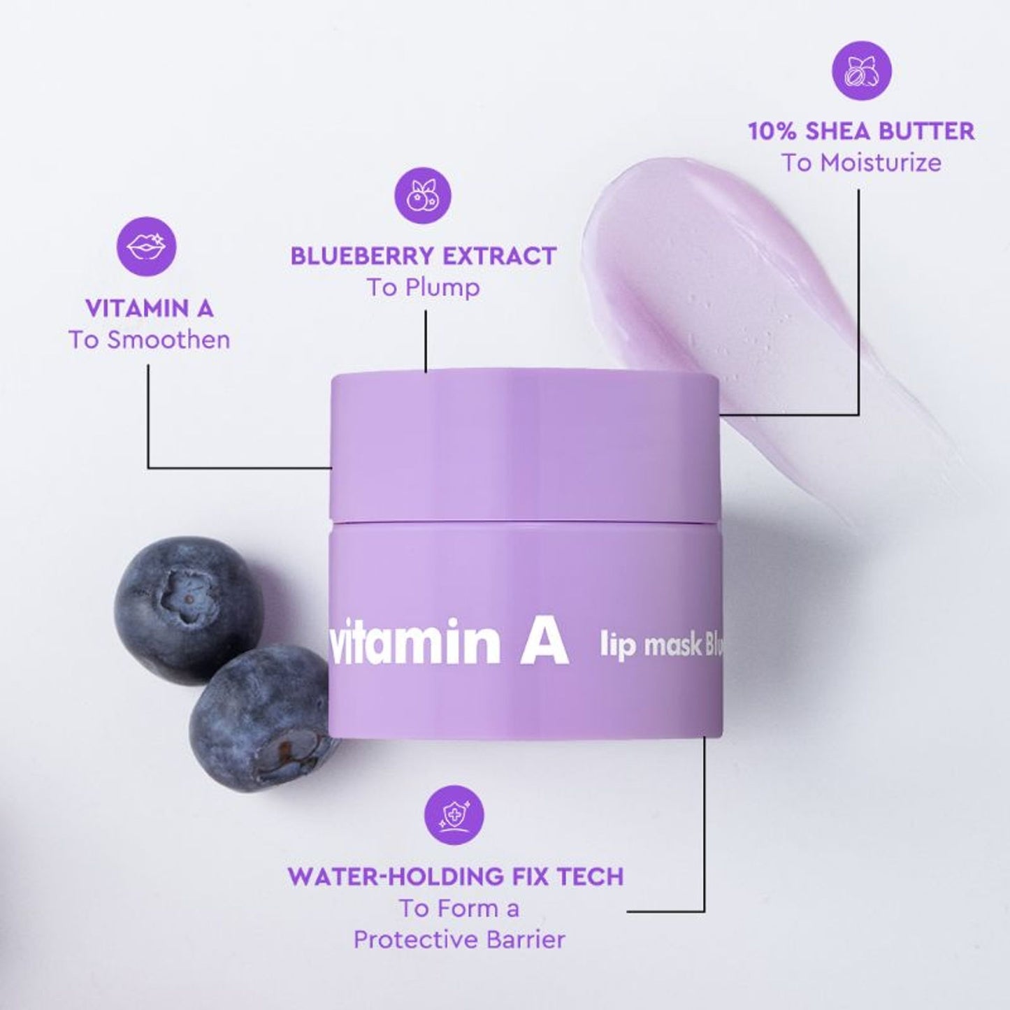 The Face Shop Vitamin Korean Mini Lip Sleeping Mask for Dark, Dry, Pigmented Lips - Blueberry