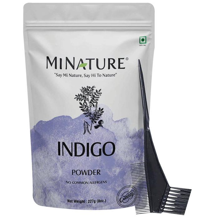 Miniature Indigo Organic Powder for hair masks, showing vibrant blue powder in a clear container, natural and organic hair treatment product.