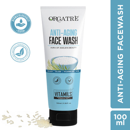 Orgatre Anti-Aging Face Wash With Rice Water, Collagen, Hyaluronic Acid & Retinol For Youthful Skin