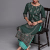 Dhiyona IE Women Green Ethnic Motifs Foil Printed Straight Kurta With Palazzo Set