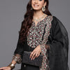 Indyancart IE Floral Embroidered Regular Sequinned Liva Kurta with Trousers & Dupatta
