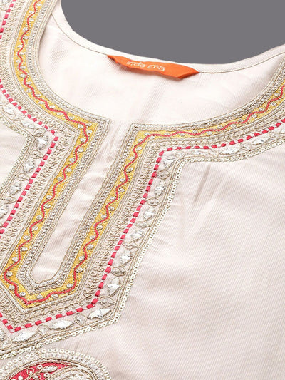 Indyancart IE Embroidered Round Neck Three-Quarter Sleeves Sequinned Liva Kurta Set