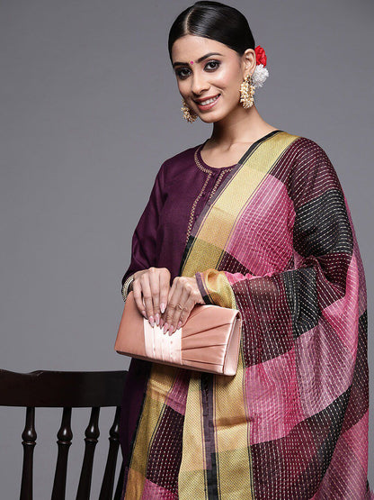Dhiyona IE Women Round Neck Ethnic Motifs Kurta & Trousers With Dupatta