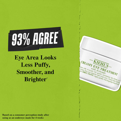 Kiehl's Creamy Eye Treatment with Avocado in a jar, showing the smooth, rich texture of the eye cream with avocado extract.