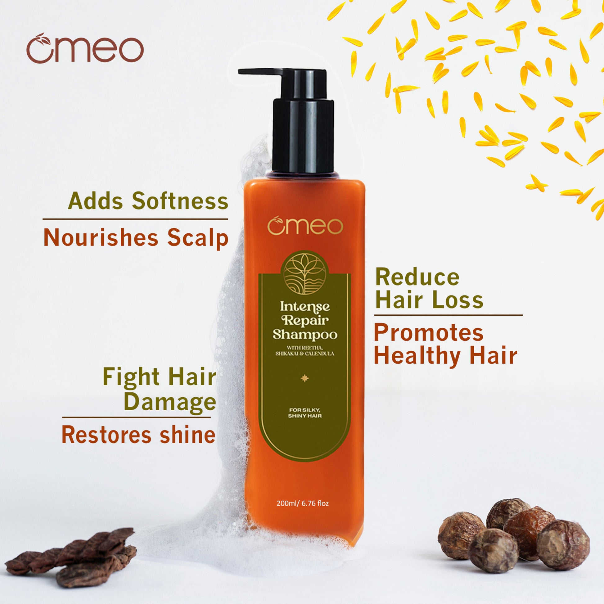 Omeo Intense Repair Shampoo With Reetha & Shikakai - Daily Use, Gentle Cleansing, Shine & Silky Hair
