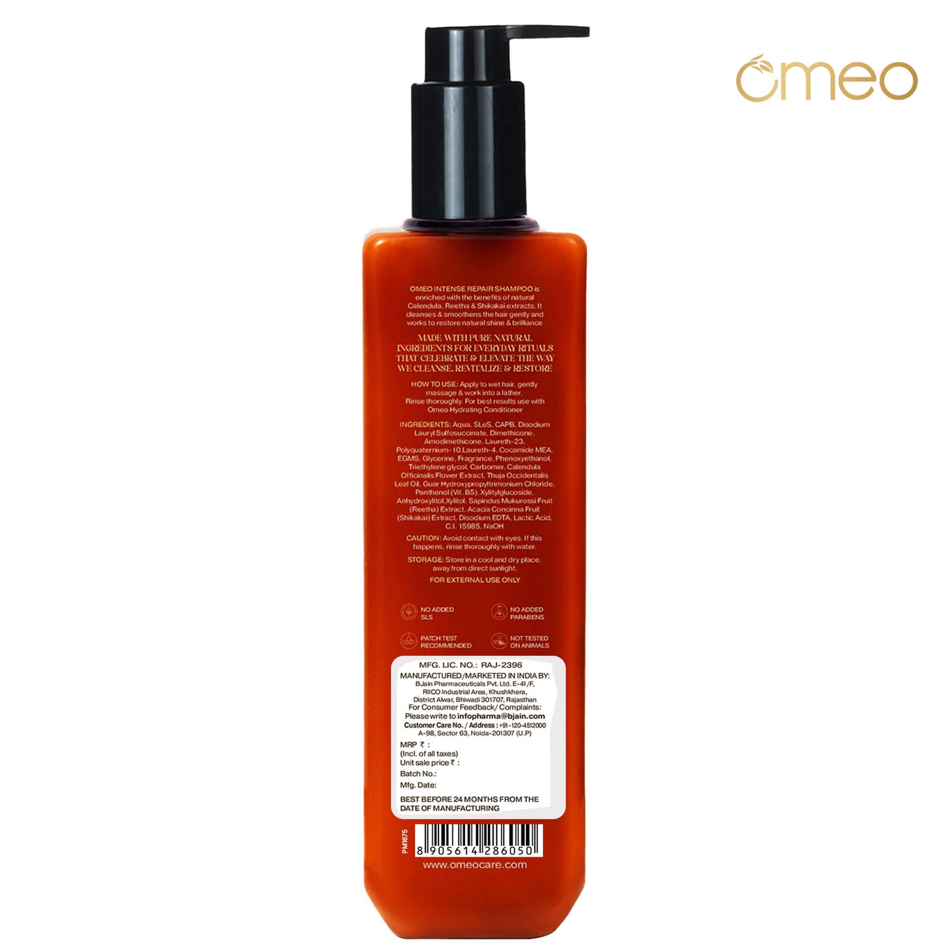 Omeo Intense Repair Shampoo With Reetha & Shikakai - Daily Use, Gentle Cleansing, Shine & Silky Hair