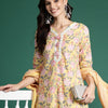 Dhiyona IE Floral Printed Thread Work Pure Cotton Kurta with Trousers & Dupatta