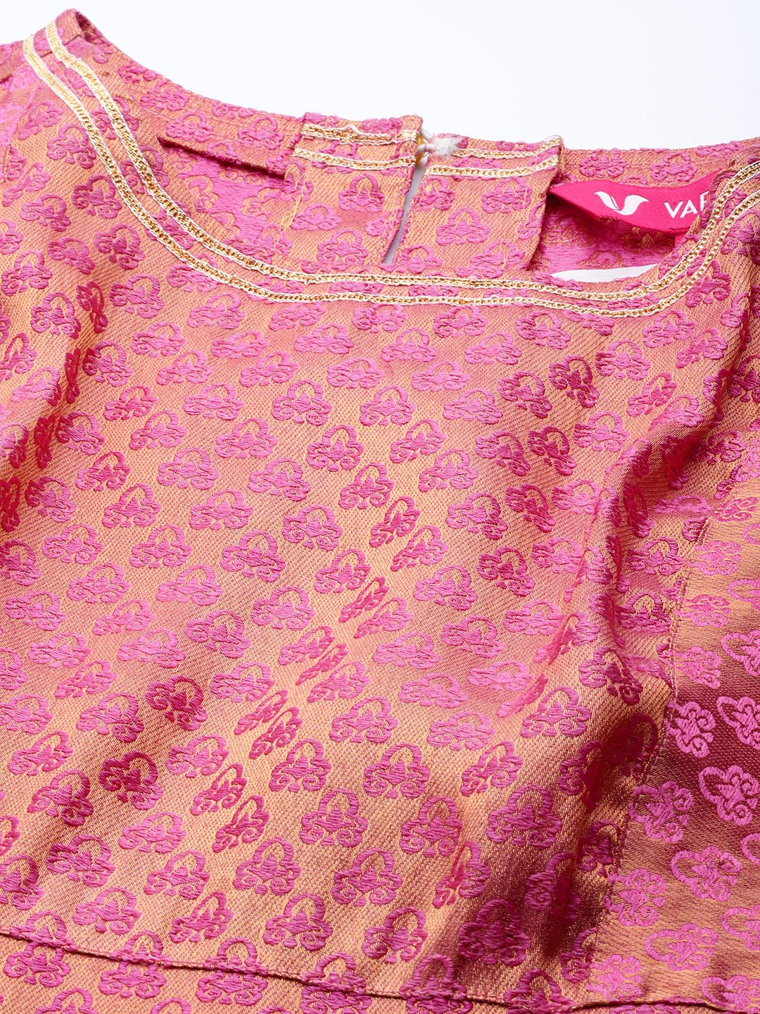 Indyancart VA Women's Peach-Coloured & Beige Floral Sequinned Kurta with Sharara & With Dupatta