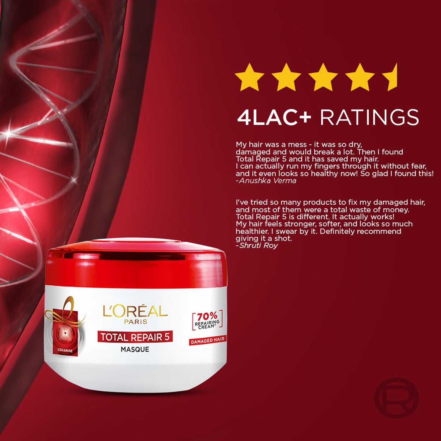 L'Oreal Paris Total Repair 5 Hair Masque With Protien + Ceramide For Damaged & Weak Hair