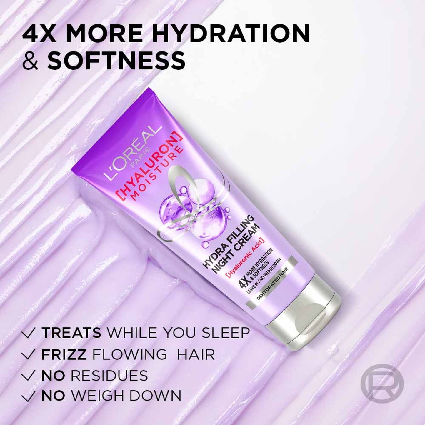 L'Oreal Paris Hyaluron Moisture Anti-frizz Leave-in Night Cream With Hyaluronic Acid For Hydrated Hair