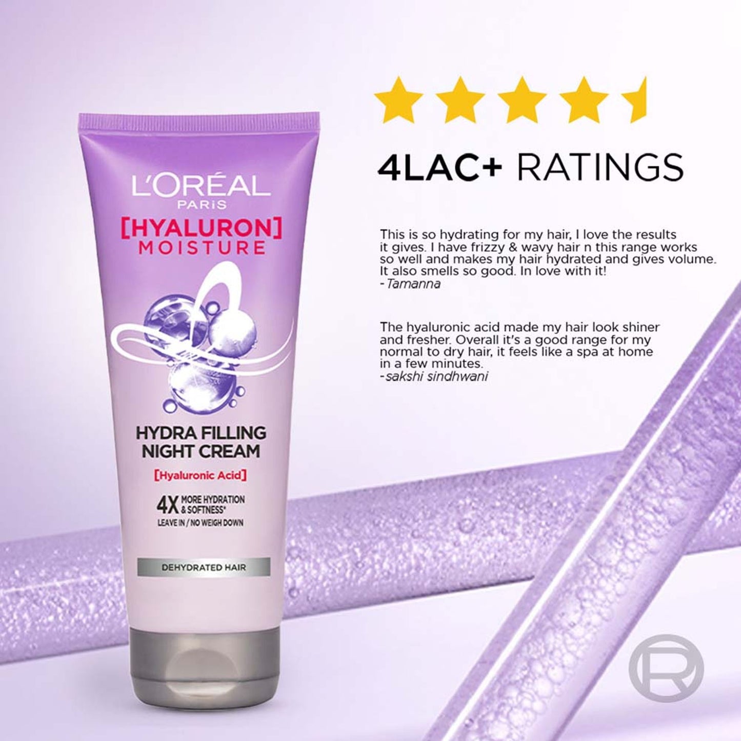 L'Oreal Paris Hyaluron Moisture Anti-frizz Leave-in Night Cream With Hyaluronic Acid For Hydrated Hair