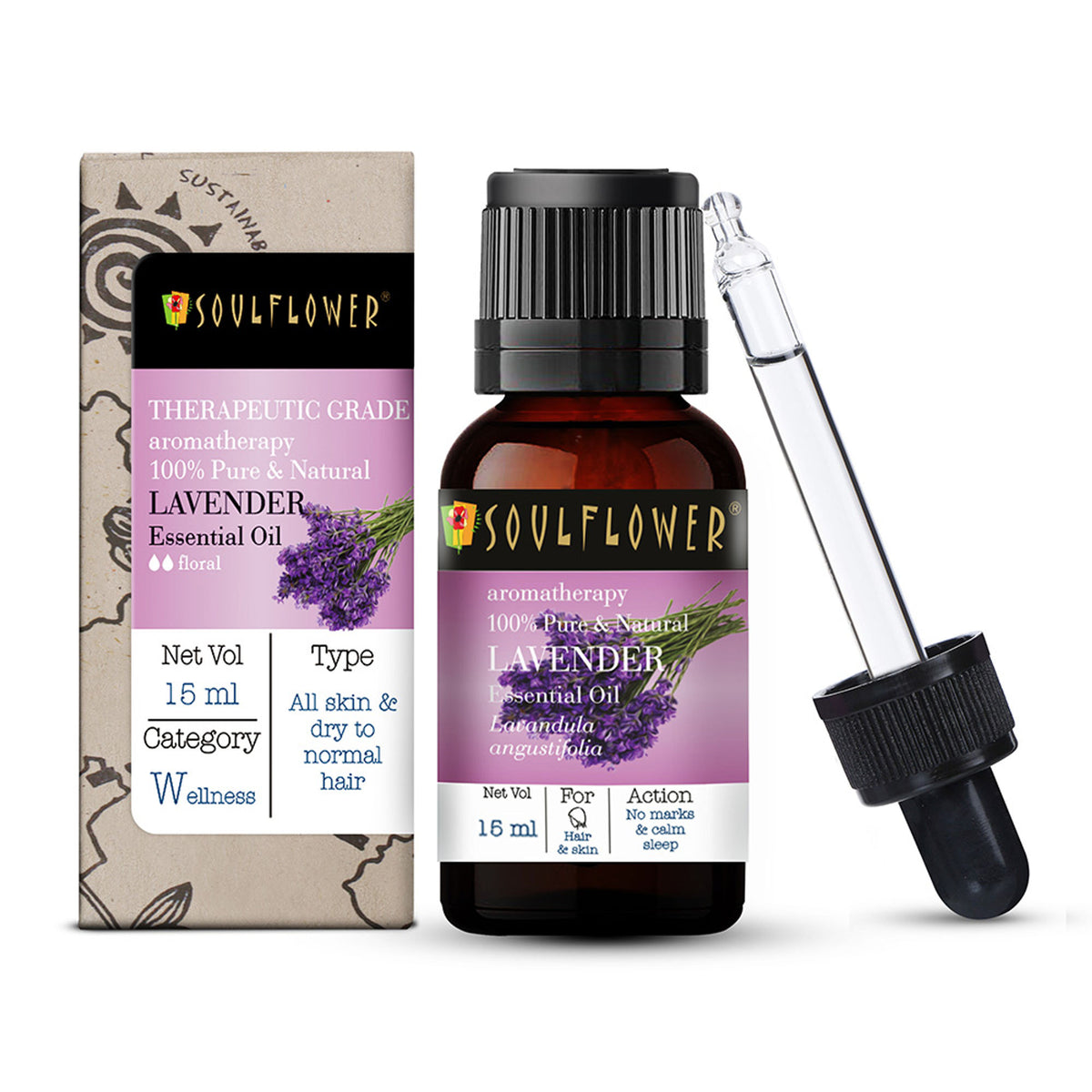 Soulflower Lavender Essential Oil 100% Pure, for Healthy Hair, Skin Steam Inhaler and Sound Sleep