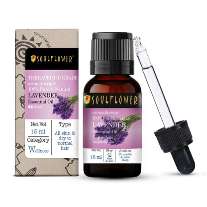 Soulflower Lavender Essential Oil 100% Pure, for Healthy Hair, Skin Steam Inhaler and Sound Sleep