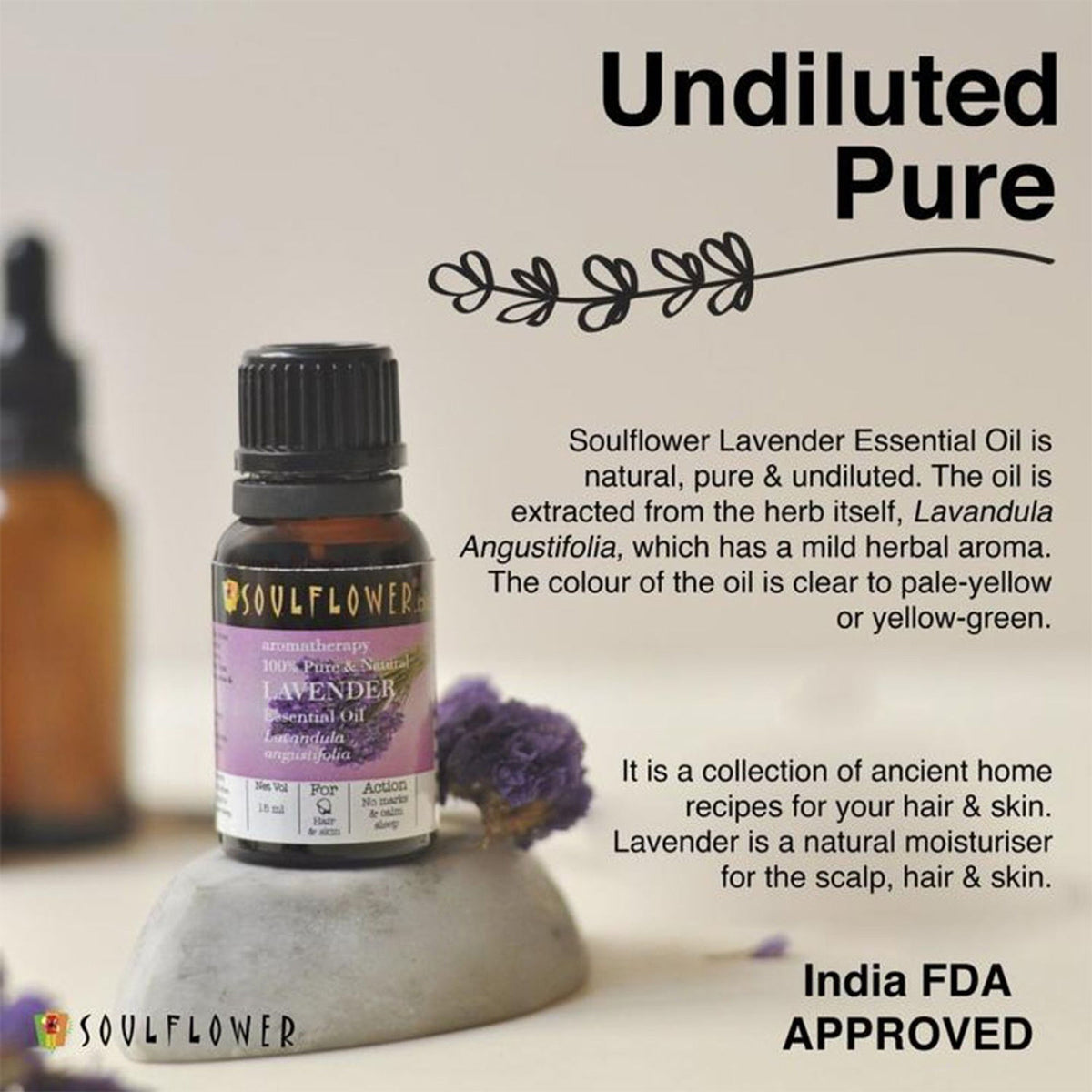 Soulflower Lavender Essential Oil 100% Pure, for Healthy Hair, Skin Steam Inhaler and Sound Sleep