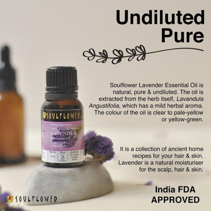 Soulflower Lavender Essential Oil 100% Pure, for Healthy Hair, Skin Steam Inhaler and Sound Sleep
