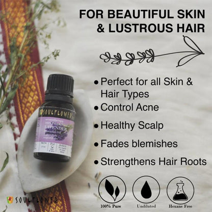 Soulflower Lavender Essential Oil 100% Pure, for Healthy Hair, Skin Steam Inhaler and Sound Sleep