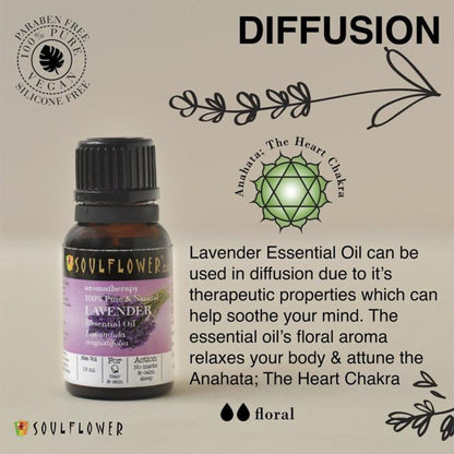 Soulflower Lavender Essential Oil 100% Pure, for Healthy Hair, Skin Steam Inhaler and Sound Sleep