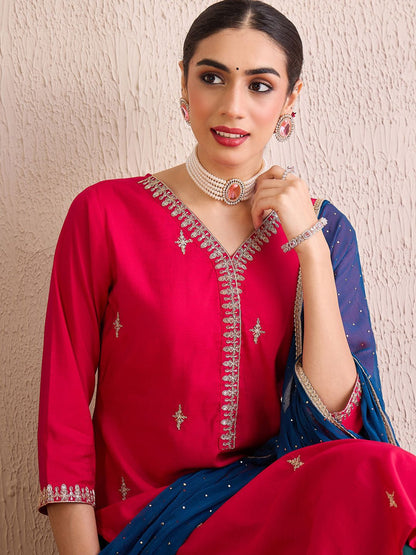 Indyancart IE Women Ethnic Motifs Embroidered Regular Kurta with Trousers & With Dupatta