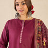Dhiyona IE Women Ethnic Motifs Embroidered Regular Kurta with Trousers & Printed Dupatta