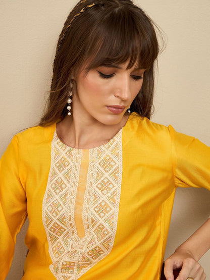 Indyancart IE Embroidered Three-Quarter Sleeves Liva Tunic With Trouser